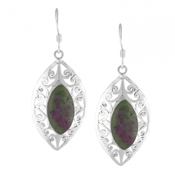 Antique design pure silver Ruby Zoisite earrings